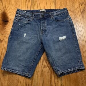 JACK & JONES Mens Distressed Denim Shorts Medium Large W35-36 Blue Jean
